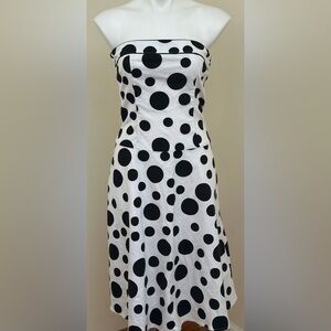 TEEZE ME Black & White Strapless Polka Dot Fit & Flare Dress 97% Cotton Sz 9
